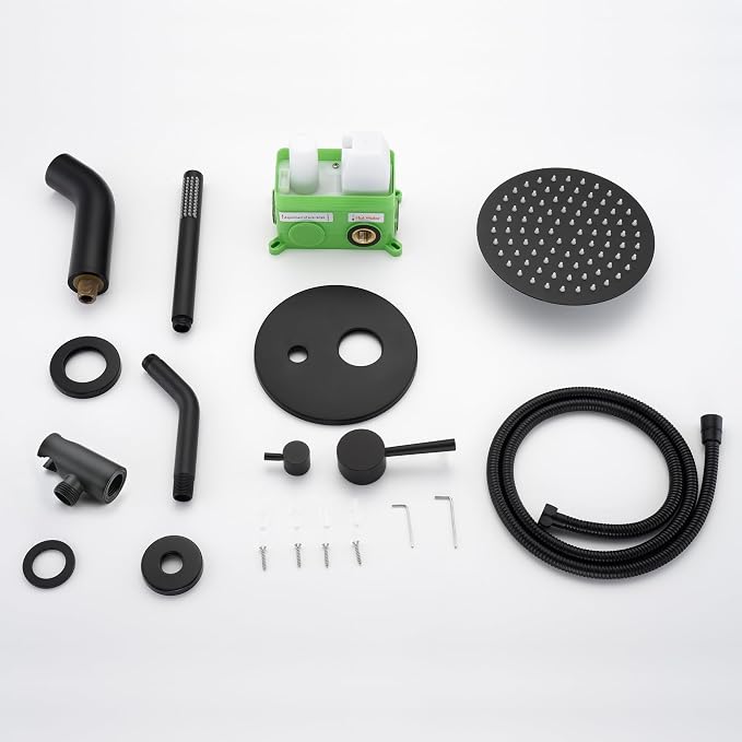 SUMERAIN Matte Black Rain Shower System with 8" Rain Shower Head | Waterfall Tub Spout, Brass Handheld Shower, Shower Faucet Set, Concealed Box Design, Easy to Maintain and Install