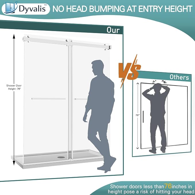 43-48" W x 76"H Frameless Double Sliding Shower Door for Walk-In Shower,5/16" (8mm) SGCC Certified Clear Tempered Safety Glass,Easy-Clean Coating,Quiet Heavy-Duty Roller System, Brushed Nickel