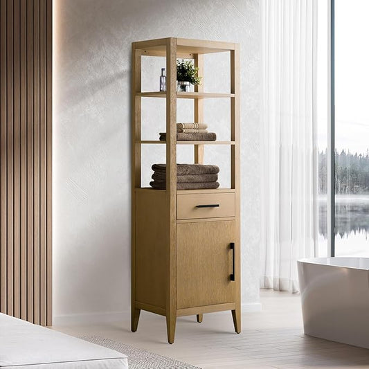 HomeBeyond 21 Inch Bathroom Vanity Cabinet with Shelves, Soft-Closing Doors, Natural Oak