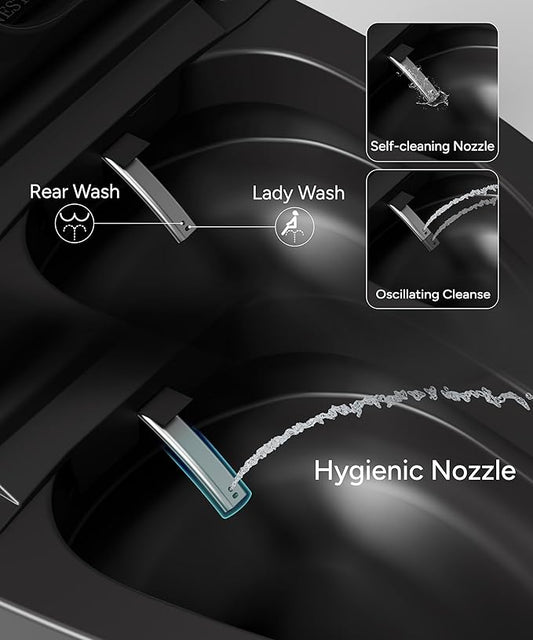 CANEST Black Smart Toilet, Tankless Bidet Toilet with Heated Seat, Foot Sensor Operation, Auto Open & Close, Dual Auto Flush, Warm Water, LED Display, Night Light, Wireless Remote Control (TC-200BG)