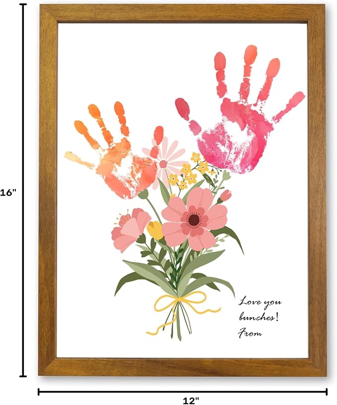 TwoDays Flower Bouquet Handprint Art Craft DIY Kit, Unique Gifts for Mom from Daughter or Son for Mother's Day Birthday Christmas, Gift for Grandma. (Floral-1, Brown)