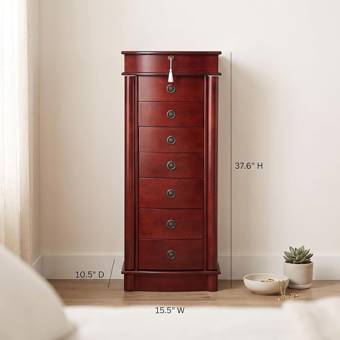 Hives and Honey Noelle Standing Jewelry Armoire, Locking Organizer with Mirror, 7 Drawers, Side Doors, Necklace Hooks, Ring Rolls, Jewelry Box for Earrings, Bracelets, and More