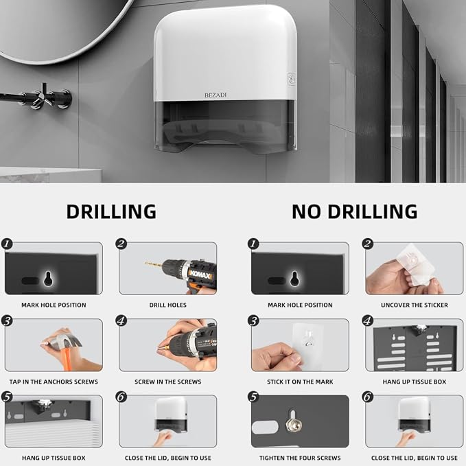 Paper Towel Dispenser,Large Capacity Wall Mount Tissue Dispensers with Smart Lock, Used for Kitchen and Bathroom 300+ Multifold Toilet Paper Holders White