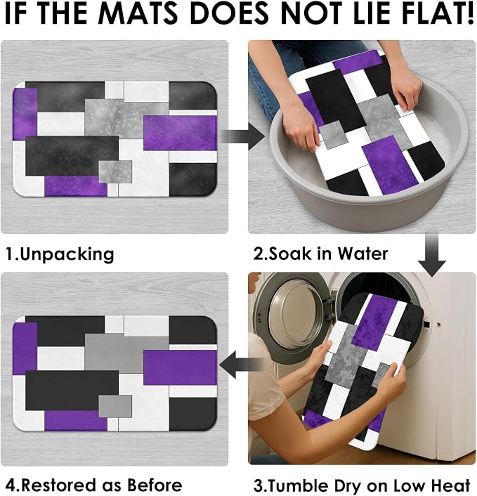 Bathroom Sets with Shower Curtain and Rugs, 4 Pcs, Geometric Purple | Abstract Modern Checkered Bathroom Decor Set with Toilet Lid Cover, Non-Slip Bath Mats and Accessories 12 Hooks