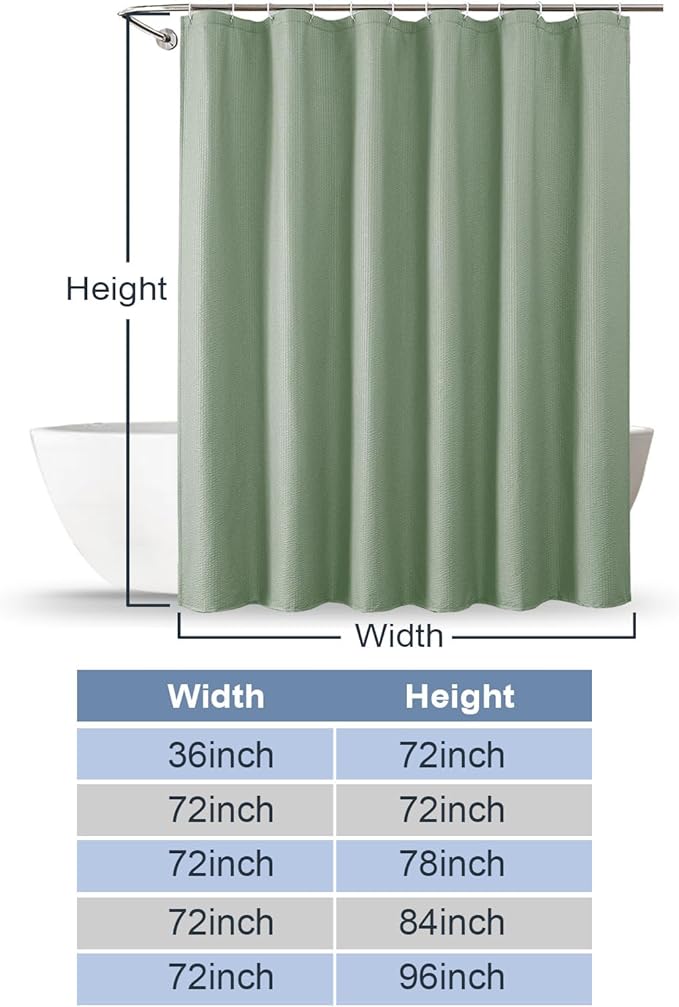 Sage Green Stall Shower Curtain for Bathroom, 3D Embossed Textured Fabric Small Shower Curtain for Narrow Stall Size, Machine Washable Water Resistance, Hotel Style, 36" W x 72" L, Sage Green