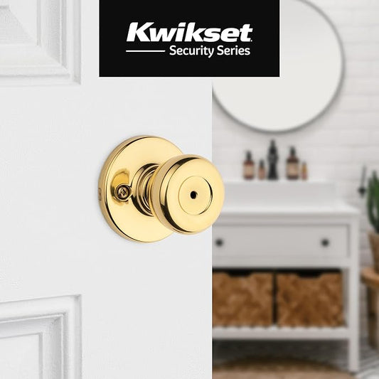 Kwikset Tylo Interior Privacy Door Knob with Lock, Door Handle for Bathroom and Bedroom, Polished Brass Keyless Turn Lock Doorknob, 1 Count (Pack of 6)