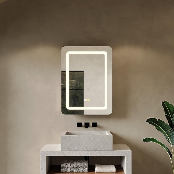 24"x32" LED Bathroom Mirror Cabinet with Lights, Wall Mounted or Recessed Medicine Cabinet, Dimmable Front & Anti-Fog, Adjustable Shelves, Modern Aluminum Storage Cabinet (24X32 in|1 Door)