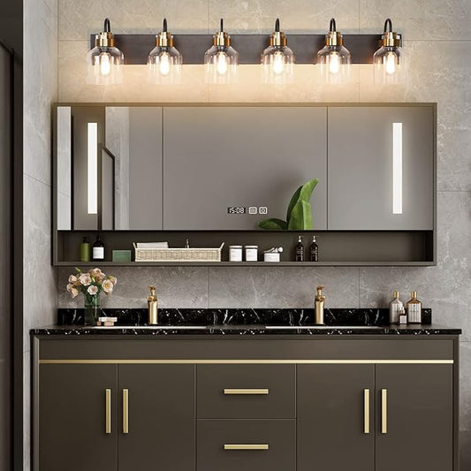 PRESDE 6 Light Bathroom Vanity Light Fixtures Over Mirror Bronze Brushed Black Vintage Bathroom Wall Sconce