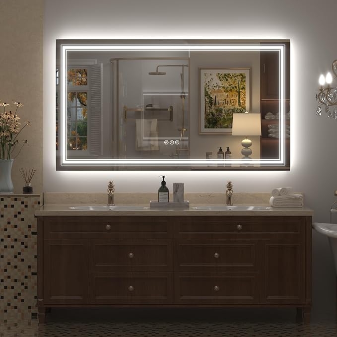 Led Bathroom Mirror 60x36 Inch | Large Dimmable Vanity Mirror with Lights, Backlit and Front Lit, Anti-Fog, Memory, ETL Listed (Horizontal/Vertical)