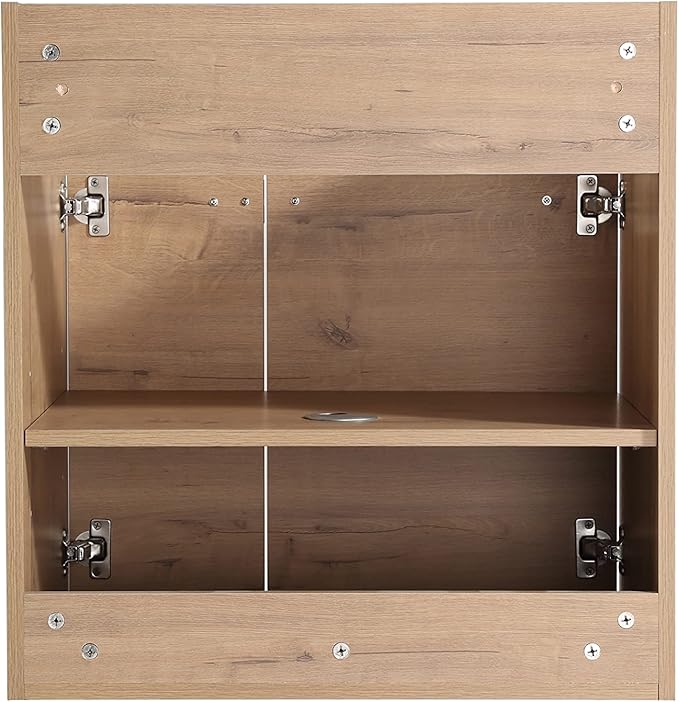 2-in-1 Wall Mounted & Free Standing Bathroom Vanity with Sink Modern 24" Bathroom Vanity with Top Basin&Storage Cabinet Brown Oak Wood Bath Vanity w/Ceramic Sink for Small Space-Legs Removable