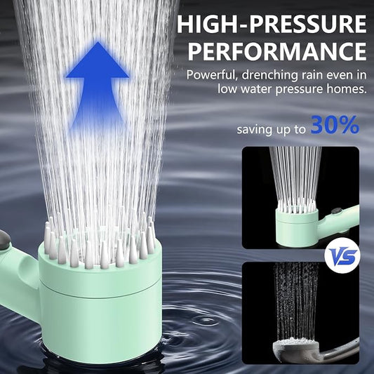 Filtered Shower Head with Handheld, High Pressure Water Flow and Multiple Spray Modes Shower Head with Filter, Power Wash for Hard Water, Showerhead with ON/OFF Switch for Pets Bath (Green) | ON/OFF Switch,4 Spray,Built-in Power Wash,Detachable Showerh...