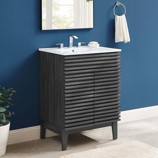 Modway Render Mid-Century Bathroom Vanity with Sink in Charcoal White