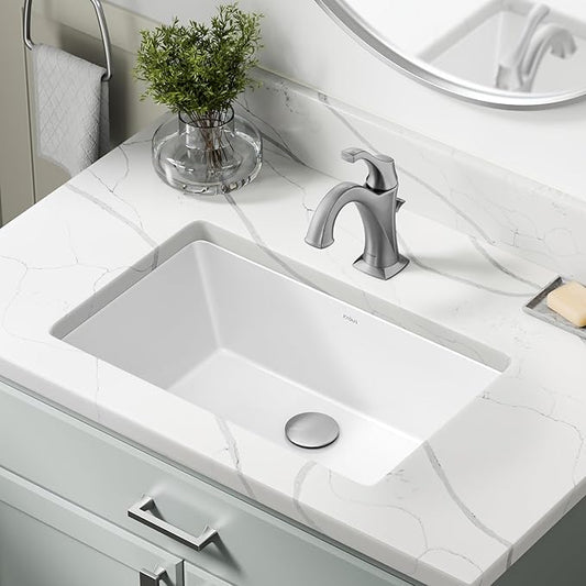 KRAUS Elavo 21.125 in. Rectangular Porcelain Ceramic Undermount Bathroom Sink in White with Overflow Drain, KCU-242