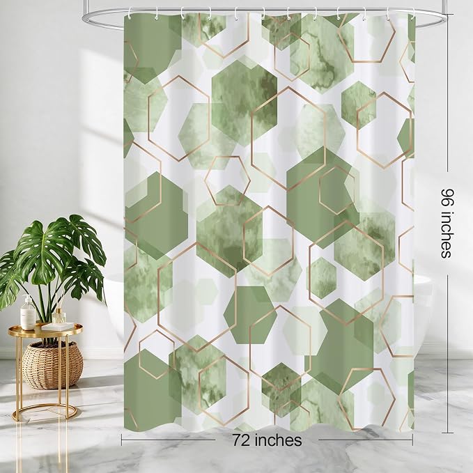 Litabel Extra Long Geometric Shower Curtain for Bathroom, 72x84 | Extra Long Modern Minimalist Shower Curtais, Sage Green Geometric Art Print Abstract Waterproof Bath Curtain