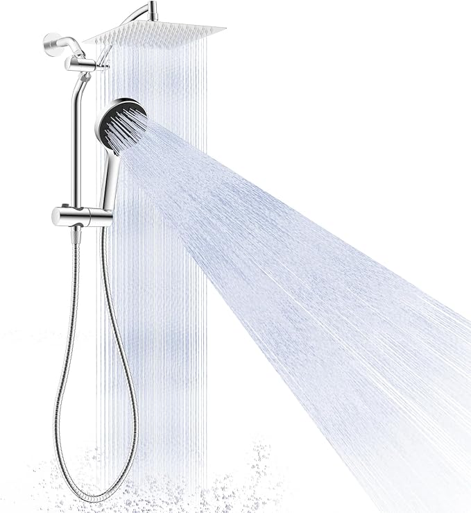 10" Rain Shower Head with Handheld, High Pressure Boosting Rainfall Showerhead with All Metal Adjustable Extension Arm, Easy Reach Shower Holder, 5 Spray Modes with Power Wash, Brushed Nickel