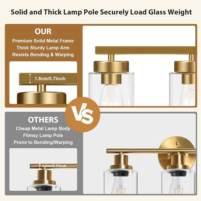 IZORRO Modern Bathroom Light Fixtures, 6 Light Gold Vanity Lights, Bathroom Lightig Fixtures Over Mirror with Clear Glass for Living Room Cabinet