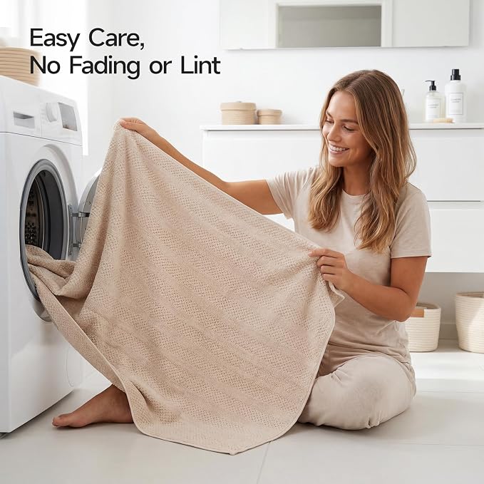 ecolook Microfiber Bath Towels Set of 4, 31 x 63 Inch Extra Large Bath Towel Set, Super Soft & Highly Absorbent, Quick Dry Lightweight Towels for Bathroom, Gym, Spa, Pool & Travel, Camel