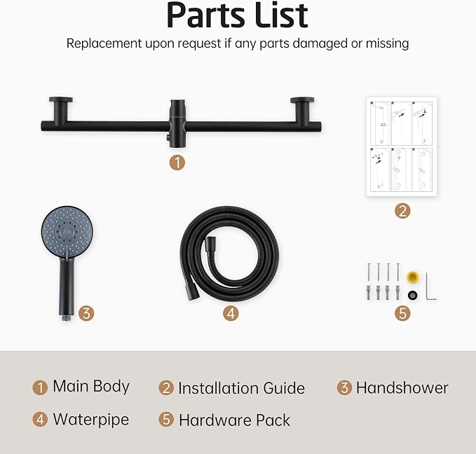 KES Adjustable Shower Head Holder with Slide Bar Combo, Handheld Shower Head with Hose 5-Function Handheld Shower Kit with Handheld Set Matte Black, F204-BK-C1