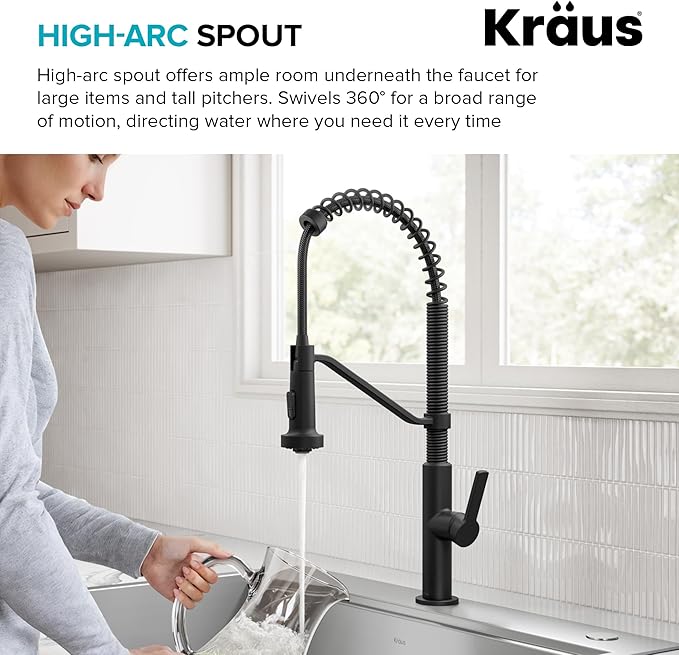 KRAUS Oletto Commercial Style 2-Function Single Handle Pull Down Kitchen Faucet in Matte Black, KPF-2643MB