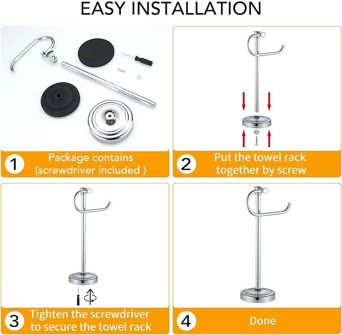 Stand Hand Towel Holder, Countertop Towel Bar, Polished Chrome | 17 Inch Bathroom Towel Hanger, Freestanding Vanity Counter Top Towel Holder, Towel Ring Hardware Accessories, Stainless Steel