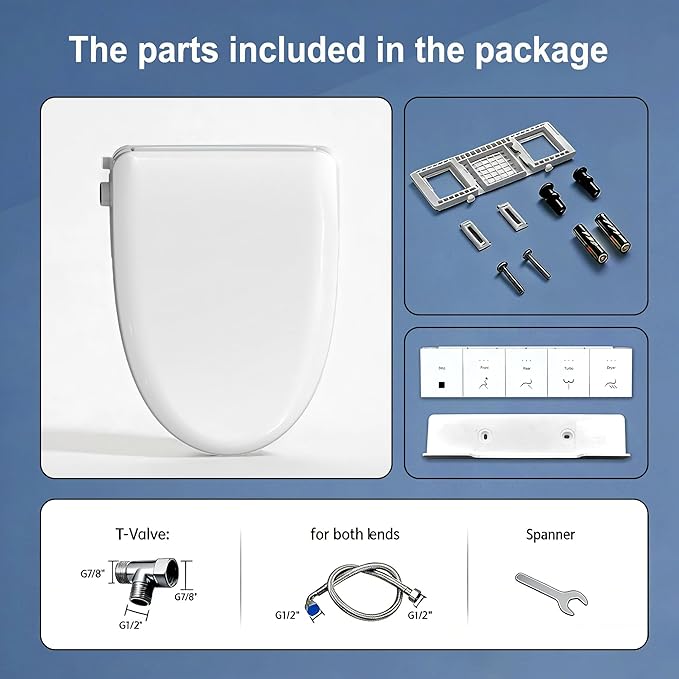 Electric Smart Bidet Toilet Seat with Remote Control, Elongated | Heated Seat, Instant Warm Water & Air Dryer, Advanced Safety Features, Stainless Steel Nozzle, Slow Close Lid,Cloud white