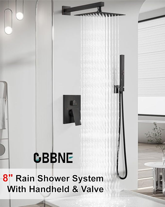 Shower Faucet Set Rainfall Shower System with Square Showerhead and Handle Set Fixture with 2 in 1 Function Handheld Sprayer Wall Mounted Trim Repair Kit Rough-in Valve 8 Inch Oil Rubbed Bronze