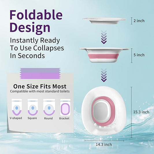 RUGUO Sitz Bath for Toilet Seat - Yoni Steam Seat - Sitz Bath for Hemorrhoids and Postpartum Care - Portable Bidet BPA Free - Foldable Basin for Epsom Salt Soak - Pink