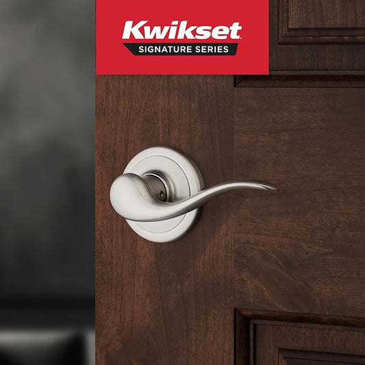 Kwikset Tustin Dummy Door Handle, Single Sided Lever for Closets, French Double Doors, and Pantry, Satin Nickel Non-Turning Right Handed Interior Push/Pull Lever, with Microban Protection