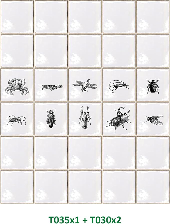 Alwayspon Vinyl Sticker Peel and Stick, Self-Adhesive Wall Tile Transfers Backsplash Sticker Decal for Kitchen Bathroom, 6x6inch/15x15cm 30Pcs, Insects T035