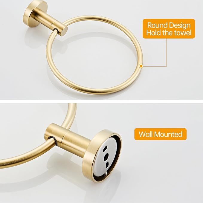 Gold Toilet Paper Holder, Brushed Gold Towel Ring, Hand Towel Holder Toilet Paper Roll Holder Wall Mount Bathroom Accessories, Modern SUS 304 Stainless Steel Bathroom 2 Set
