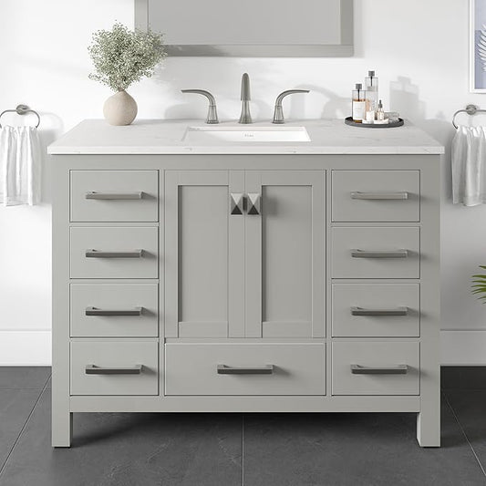 Eviva Aberdeen 42 in. Gray Single Sink Bath Vanity with Carrara Quartz Top and Undermount Porcelain Sink