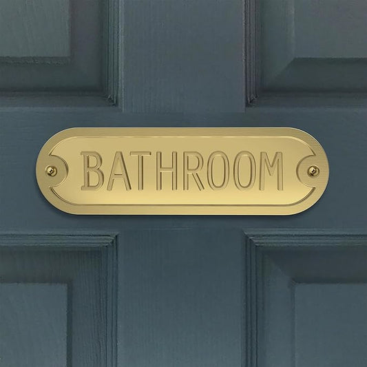 Franklin Brass Derby Bathroom Door Sign Metal Interior Door Plaque in Brushed Gold HHIDPB-BRG-U