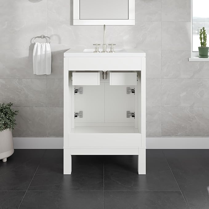 Eviva Cambridge 24 in. White Single Sink Bath Vanity with Quartz Top and Undermount Porcelain Sink