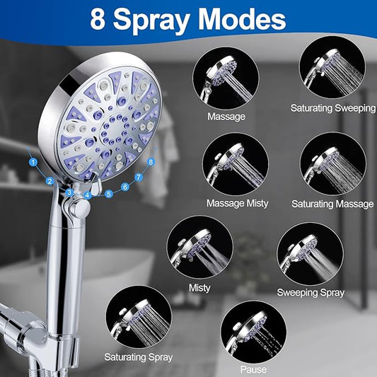 High Pressure 9-mode Filtered Handheld Shower Head with ON/OFF Pause Switch | Detachable Showerhead, 15 Stage Water Softener Filters for Hard Water Remove Chlorine, Meet cUPC and CEC Certification
