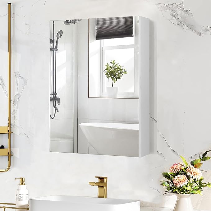 Medicine Cabinet Mirror,Bathroom Mirror with Storage 24 x 32 in | Bathroom Medicine Cabinet With Mirror And Adjustable Shelves, Aluminum Recessed or Wall Mounted Medicine Cabinets