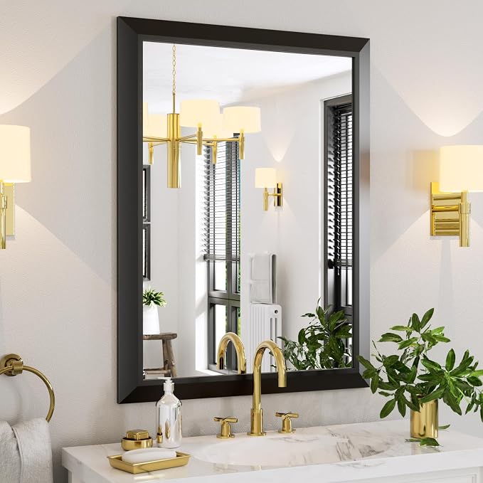 Black Bathroom Mirror, 40x30 Inch | Thick Metal Framed, HD Reflection, Anti-Rust, Hang Horizontally/Vertically, Suitable for Vanity, Bedroom, Bathroom, Entryway