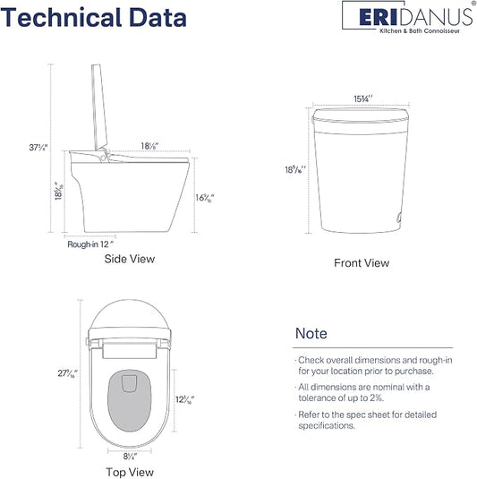 One Piece Smart Bidet Toilet, Wash & Dry, Heated Seat, White Gray | Off Seat Auto Flush, Foot Sensor Flush, Instant Warm Water, Adjustable Wash, Self Cleaning Wand, Pre Wet, Night Light