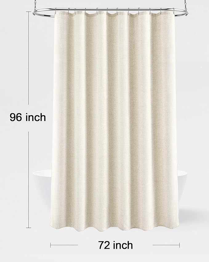 Linen Shower Curtain Flax Cream, Fabric Boho Farmhouse Shower Curtains for Bathroom Cream Cotton Natural Cloth Liner Set 72" W x 96" L