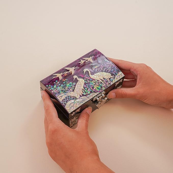 February Mountain Mother of Pearl Small Jewelry Ring Box - Gifts for best friends women, Thank you gifts, mom birthday gifts, Friendship Women Gifts Trinkets Keepsake Treasure box (Purple_Crane)
