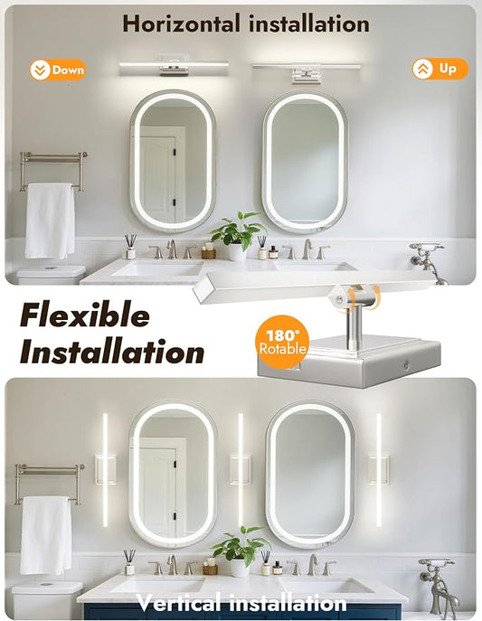 24 Inch Modern Bathroom Light Fixture, 14W 5CCT Dimmable LED Chrome Bathroom Vanity Lights Over Mirror, Vanity Lights for Bathrooms Restroom Mirror- ETL Certified