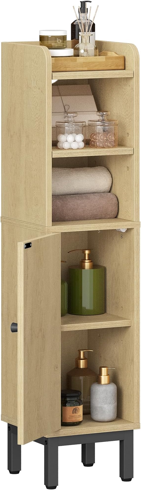 Hzuaneri Bathroom Storage Cabinet, Small Corner Floor Cabinet | Narrow Toilet Paper Holder, Bathroom Organizer with Adjustable Shelf, 2 Doors, for Small Spaces, Yellow BC08202B