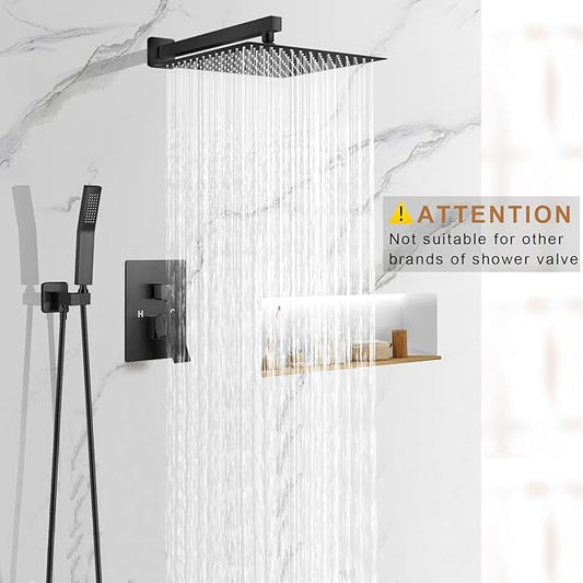 JOMEOO® 12 Inch Matte Black Shower System, Wall Mounted High Pressure Rain Shower Head with Handheld Sprayer, Bathroom Luxury Black Shower Head Shower Faucet Set Rough in Valve Body and Trim