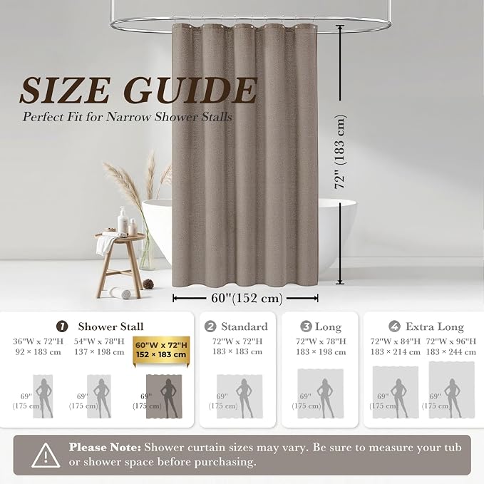 Greige Linen Shower Curtain Farmhouse Bathroom Decor 60x72 Inches | Boho Bathroom Decor,12 Sturdy Stainless Steel Sliding Hangers,Rustic Country Style,Linen Shower Curtains for Bathroom