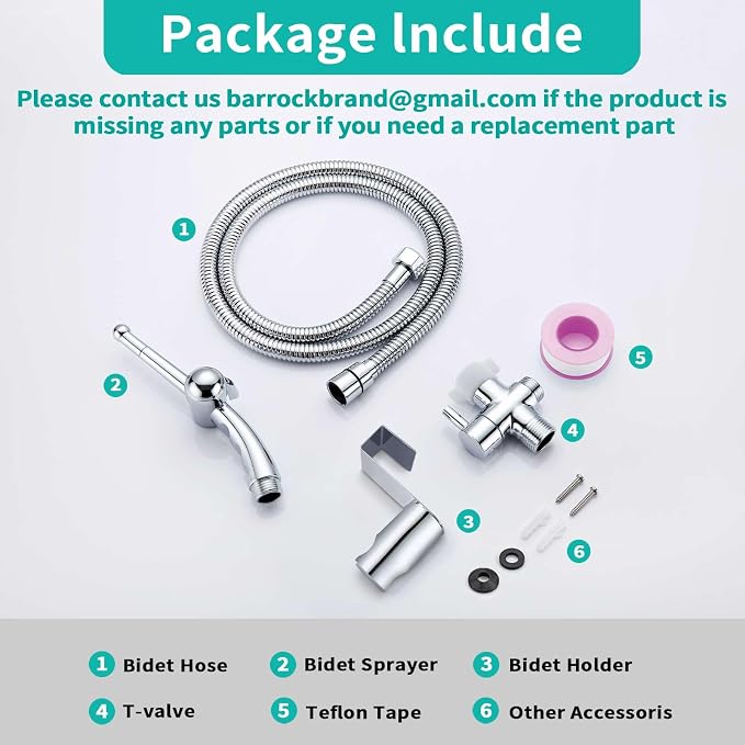 BARROCK Handheld Bidet Sprayer Combo Set for Toilet, Portable Bathroom Bidet Seat Attachment, 2 Way Installation Hang or Wall-Mount Shattaf Kit for Women with Brass T-Valve Explosion-Proof Hose Chrome