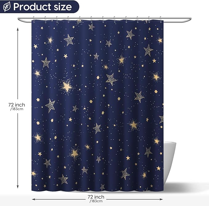 Amaredom Star Shower Curtain, Celestial Shower Curtain for Bathroom, Waterproof Fabric Shower Curtain Set, Bathroom Decoration with 12 Hooks 72x72 Inches