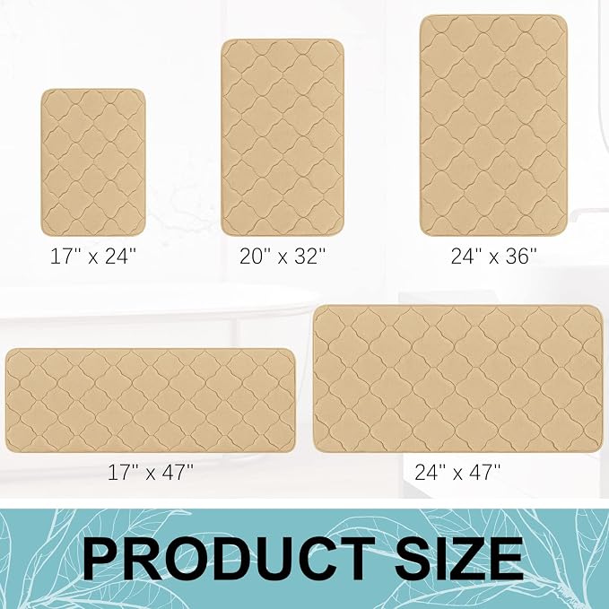 OLANLY Memory Foam Bath Mat Rug 47x17, Ultra Soft and Absorbent Bathroom Rugs, Non-Slip, Comfortable, Machine Washable Bath Carpet for Bathroom Floor, Tub, Shower and Home Decor Accessories, Beige