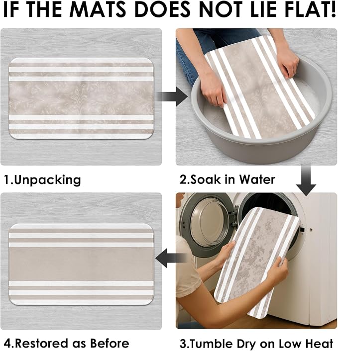 Bathroom Sets with Shower Curtain and Rugs, 4 Pcs, Striped | Minimalist Modern Neutral Beige Bathroom Decor Set with Toilet Lid Cover, Non-Slip Bath Mats and Accessories 12 Hooks