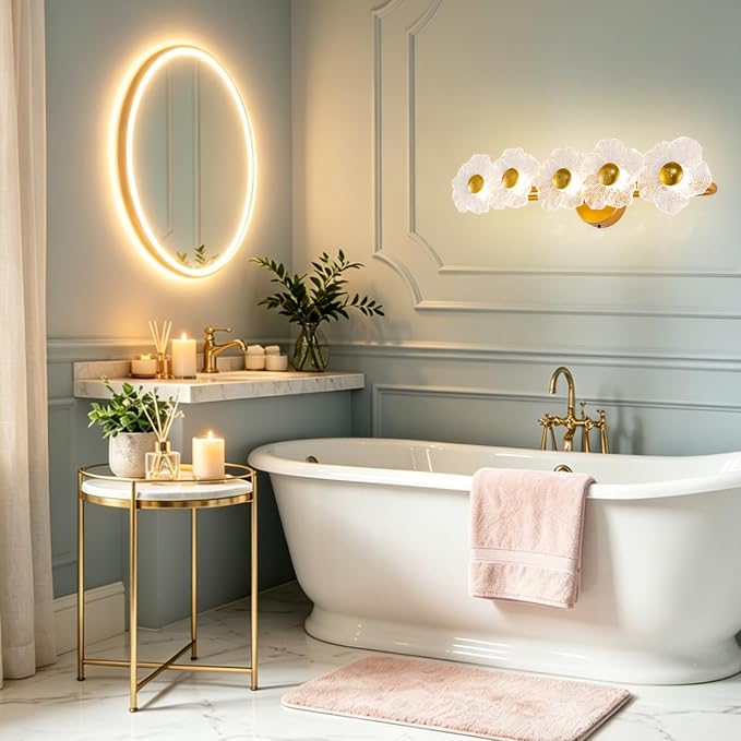 27" Bathroom Light Fixtures,Vanity Lights,Bathroom Vanity Light | 5 light,3CCT,LED,Daisy,Wall Sconces,Girly,Floral,Elegant,Fancy,for Restroom,Living Room,Bedroom,Mirror