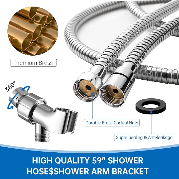 Handheld High Pressure Turbo Shower Head, 360° Rotatable Detachable Filtered Shower Head for Hard Water, Easy to Install