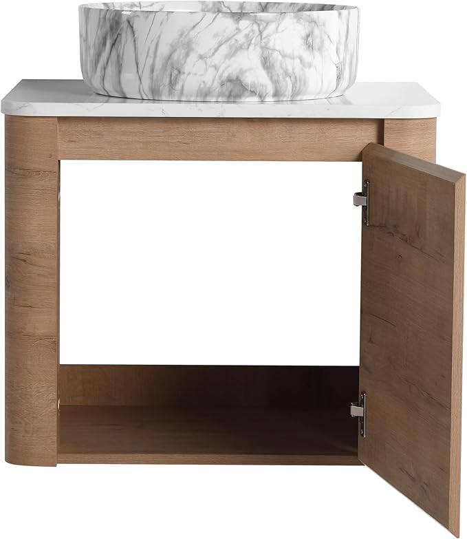 Malwee 24" Floating Bathroom Vanity with Sink, 24 Inch Wall Mounted Bathroom Cabinet Combo, Modern Single Sink Bath Storage Vanity Set, with 1 Soft Close Door and Ceramic Vessel Basin Top(24-QQ